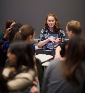 Kathryn DeWitt, a University of Pennsylvania student who has battled depression, shares her experiences at a chapter meeting of Active Minds. Photo Credit: Mark Makela for The New York Times